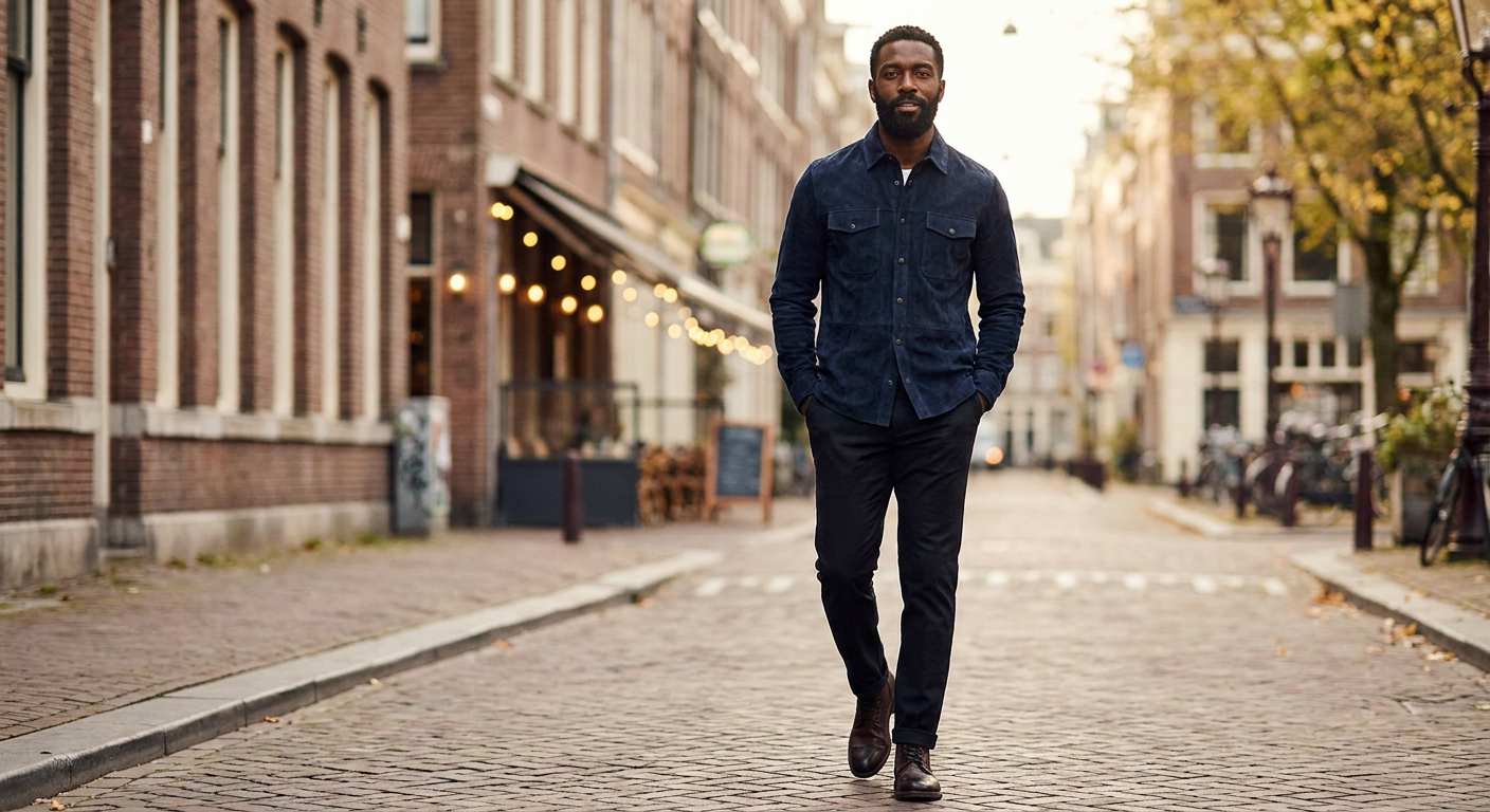 Marine Suede Overshirt worn