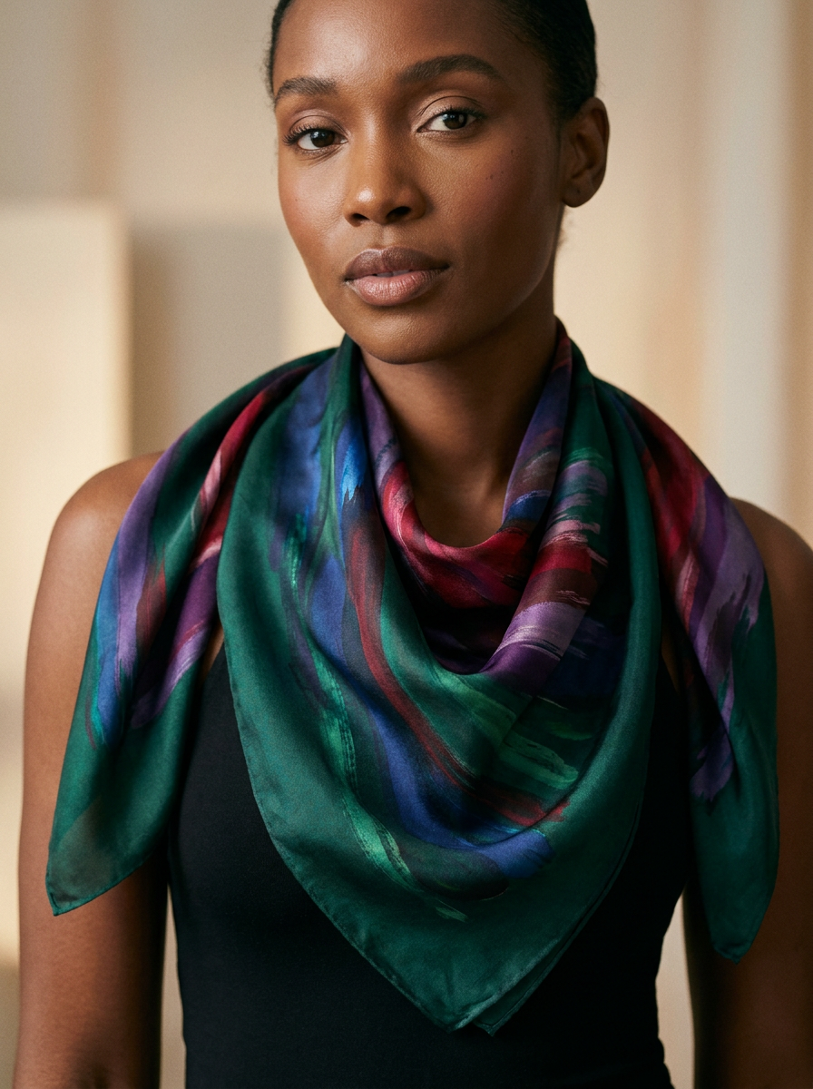 Painted Silk Square Scarf folded