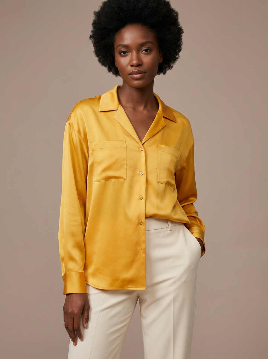 Saffron Satin Camp Shirt front